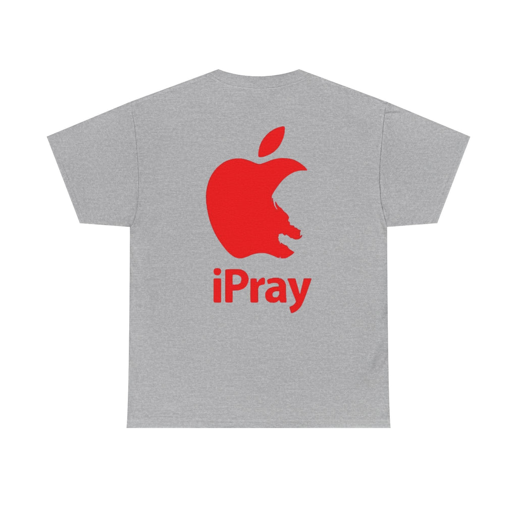 iPray Apple Logo Tee — Funny Christian T-Shirt (Minimal Red Apple Graphic) Printify