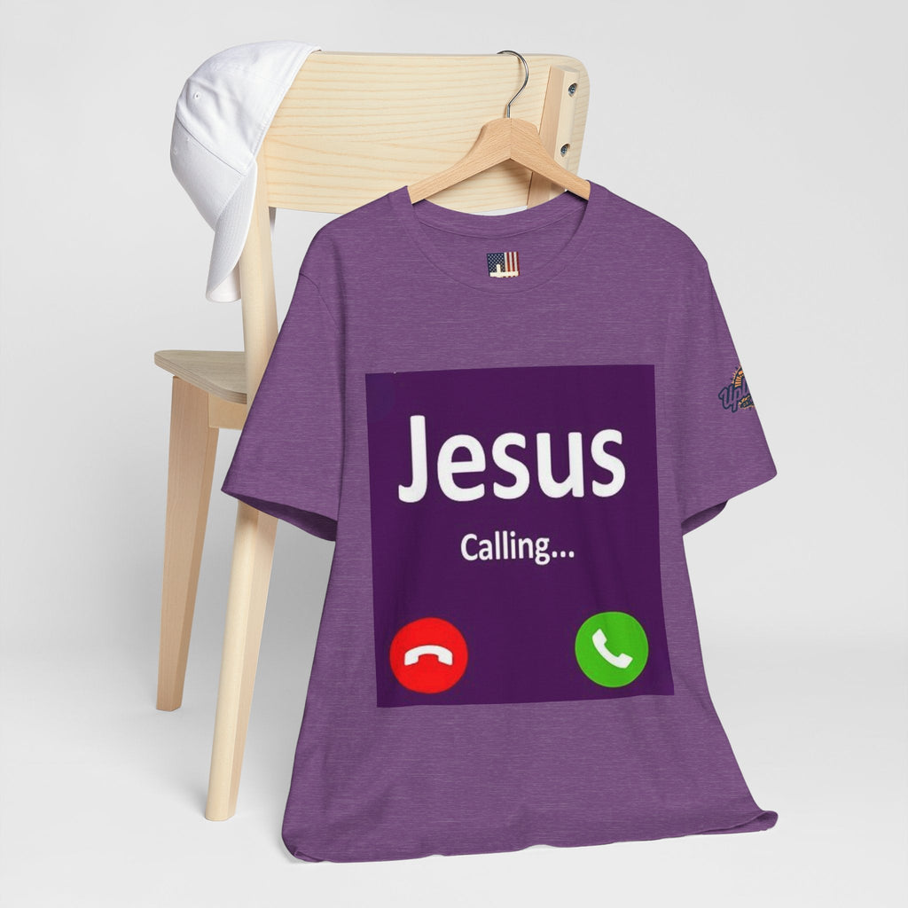 Jesus Calling T-shirt – Funny Cell Phone Screen Christian T-shirt for Divine Connection & Faith Humor Printify