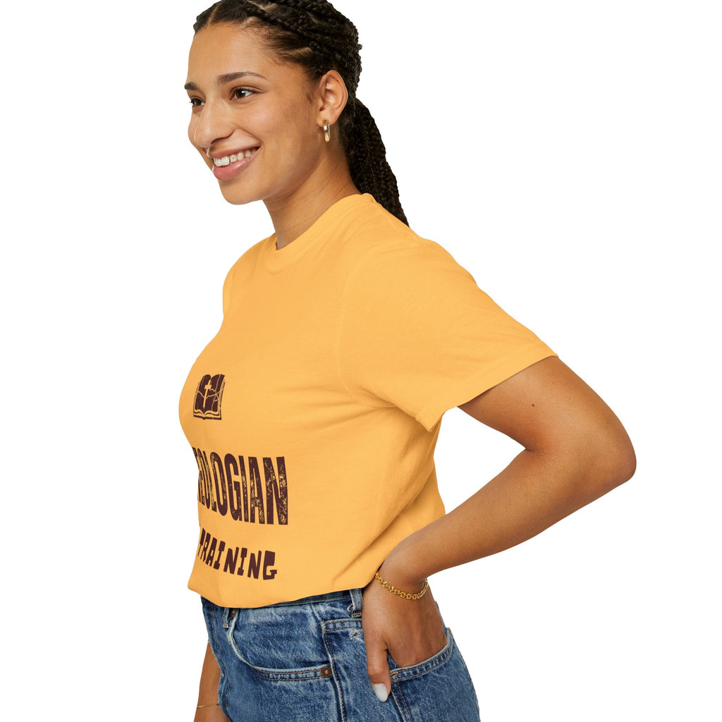 Theologian in Training T-Shirt – Open Bible & Cross Christian Tee for Faithful Learners Printify