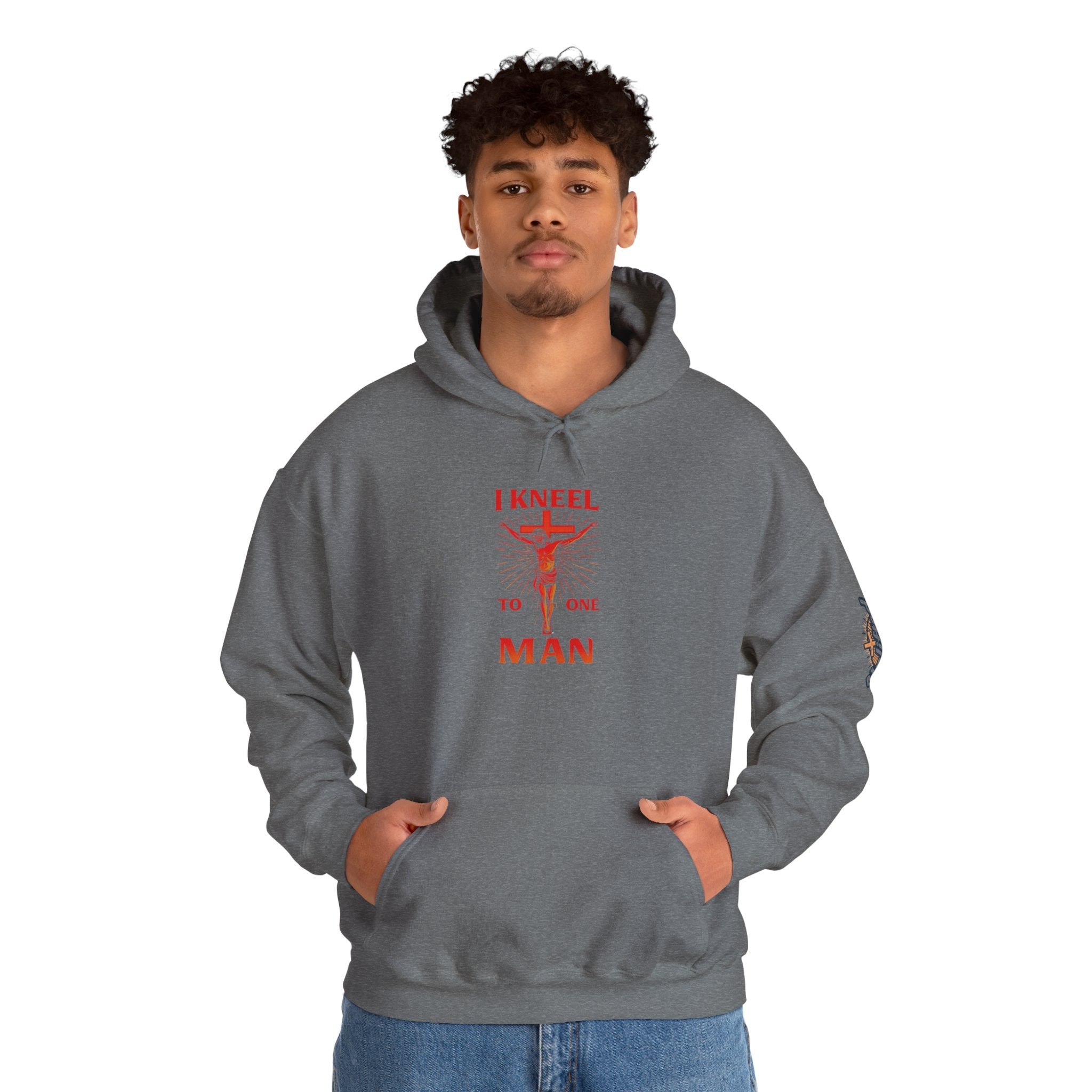 I Kneel to One Man Hoodie – Crucifixion Christian Sweatshirt for Unashamed Devotion & Bold Faith Printify