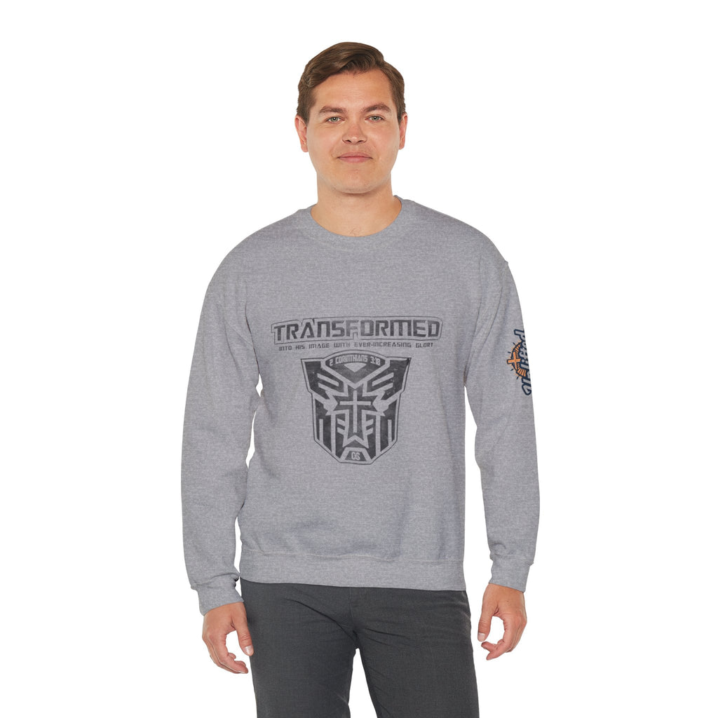 Transformer Logo Christian Sweatshirt | 2 Corinthians 3:18 Bible Verse Sweatshirt Printify