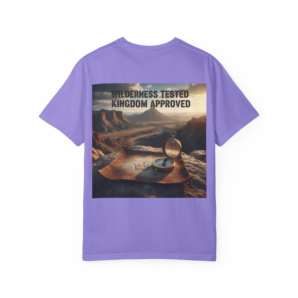 Wilderness Tested Kingdom Approved T-shirt – Mountain Desert Compass Crown Christian T-shirt for Biblical Adventure Faith Printify
