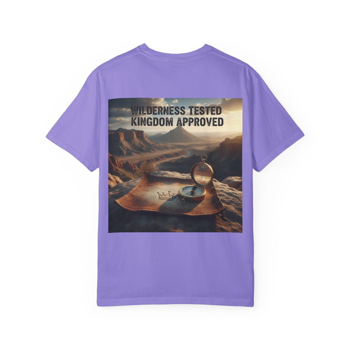 Wilderness Tested Kingdom Approved T-shirt – Mountain Desert Compass Crown Christian T-shirt for Biblical Adventure Faith Printify