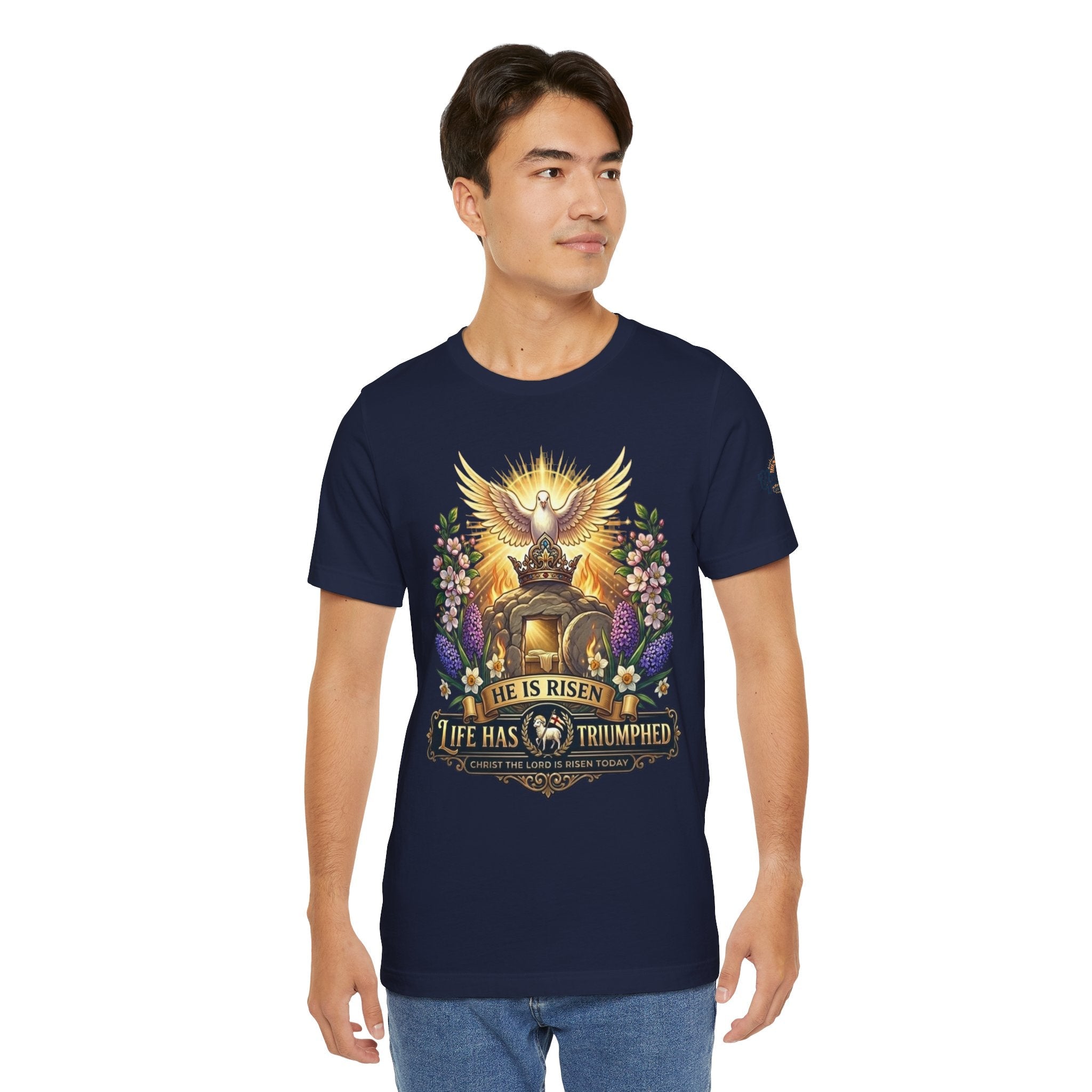 He Is Risen "Life Has Triumphed" T-Shirt — Easter Resurrection Christian Tee Printify