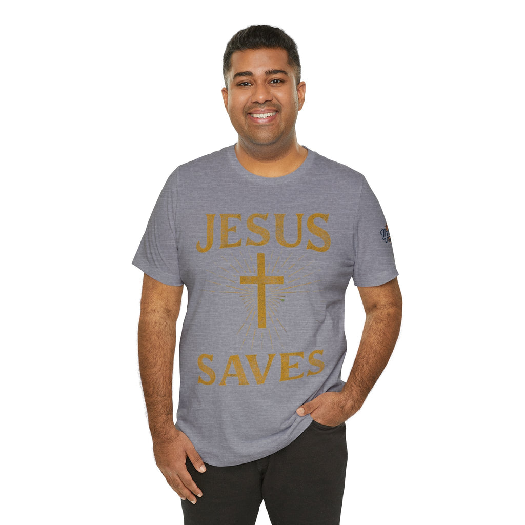 Jesus Saves T-shirt – Radiant Cross & Rays of Light Christian T-shirt for Eternal Hope & Faith Printify