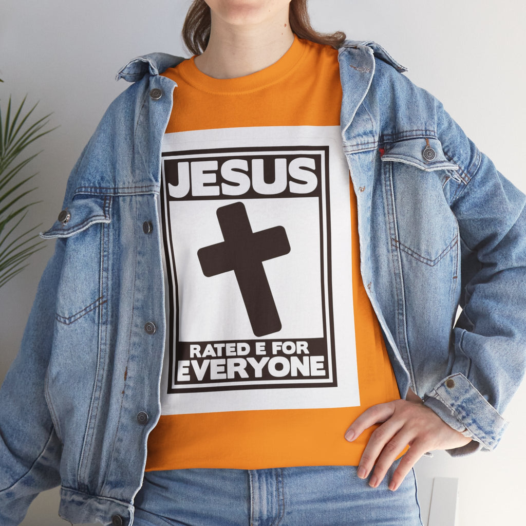Jesus, Rated E for Everyone T-shirt - Gamer Faith T-shirt - Christian Video Game Parody Printify