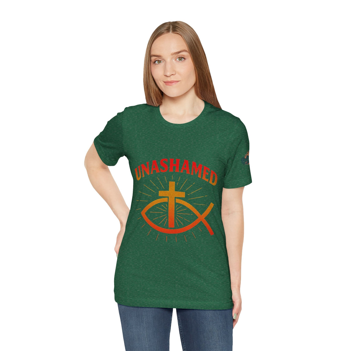 Unashamed T-shirt – Ichthys Jesus Fish & Cross Christian T-shirt for Romans 1:16 Bold Faith Printify