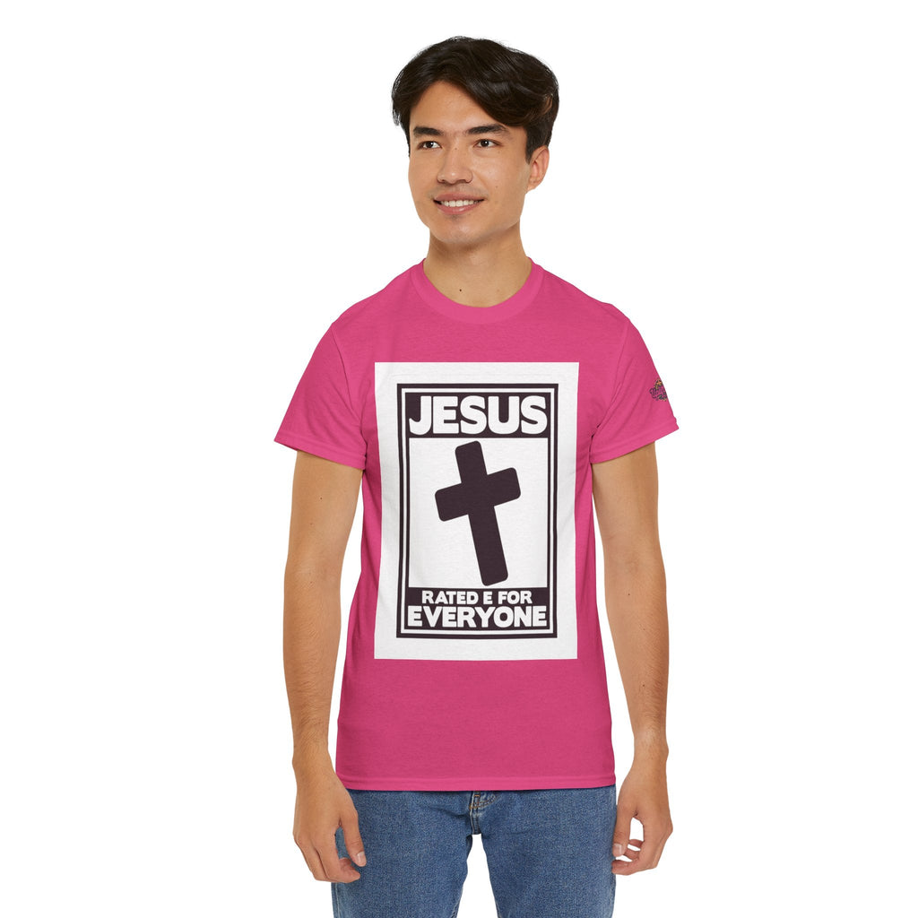 Jesus, Rated E for Everyone T-shirt - Gamer Faith T-shirt - Christian Video Game Parody Printify