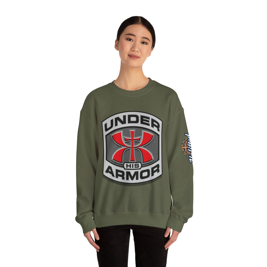 Under His Armor Crewneck Sweatshirt — Christian Faith Graphic Pullover Printify