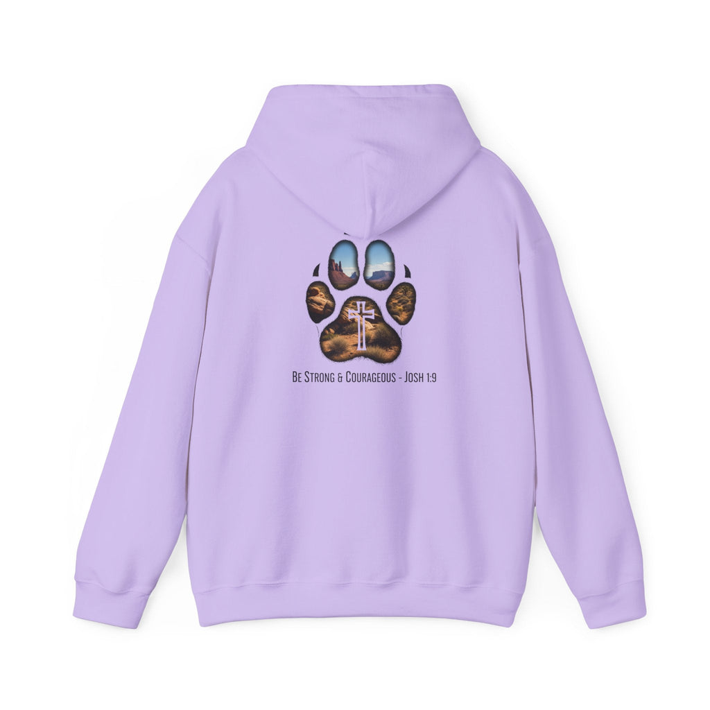 Strong and Courageous Hoodie – Joshua 1:9 Canine Pawprint Desert Christian Hoodie for Dog Lovers Printify