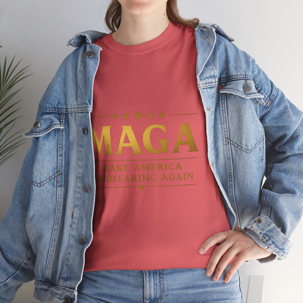 MAGA Gold Letter T-Shirt — "Make America Great Again" Printify
