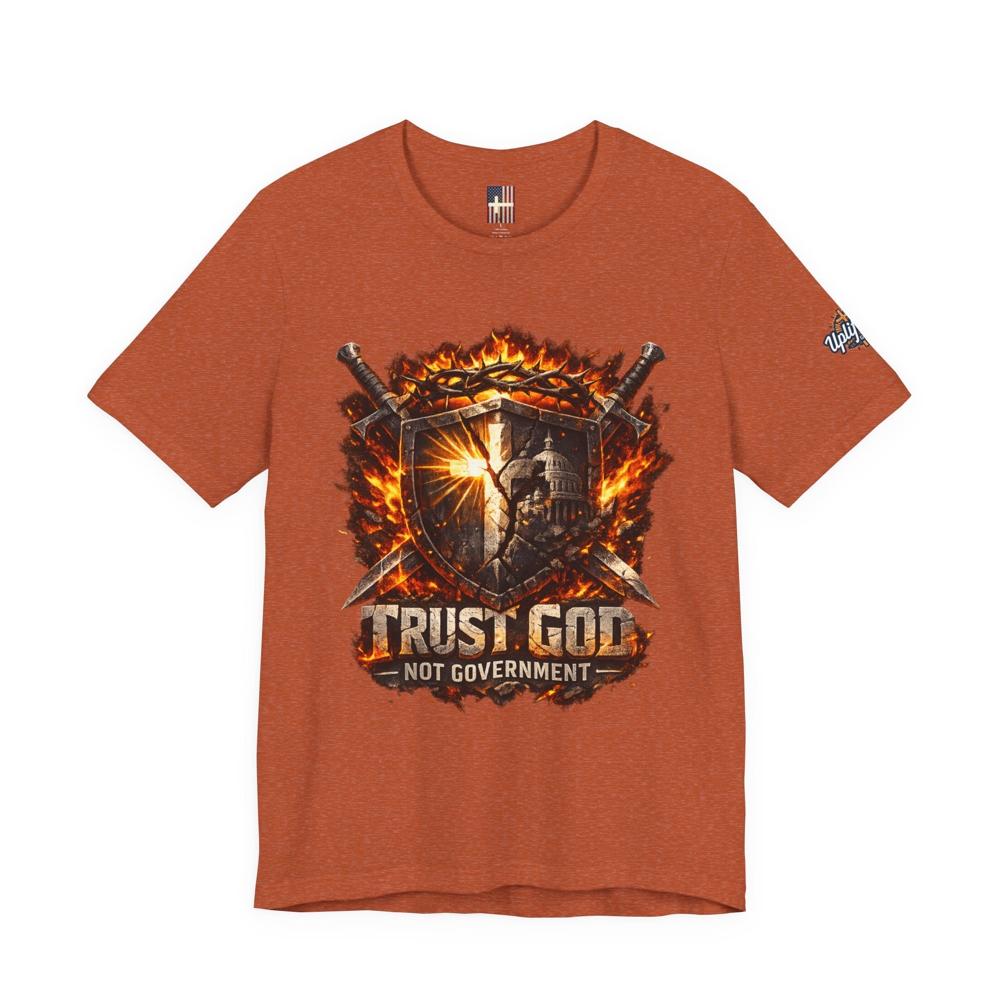 Trust God Not Government Shield Tee — Patriotic Christian Faith T-Shirt Printify
