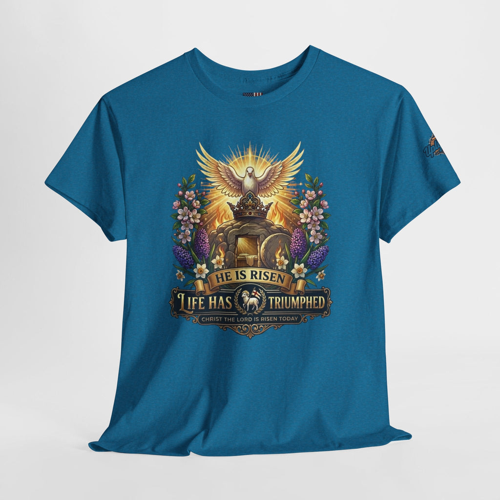 He Is Risen "Life Has Triumphed" T-Shirt — Easter Resurrection Christian Tee Printify