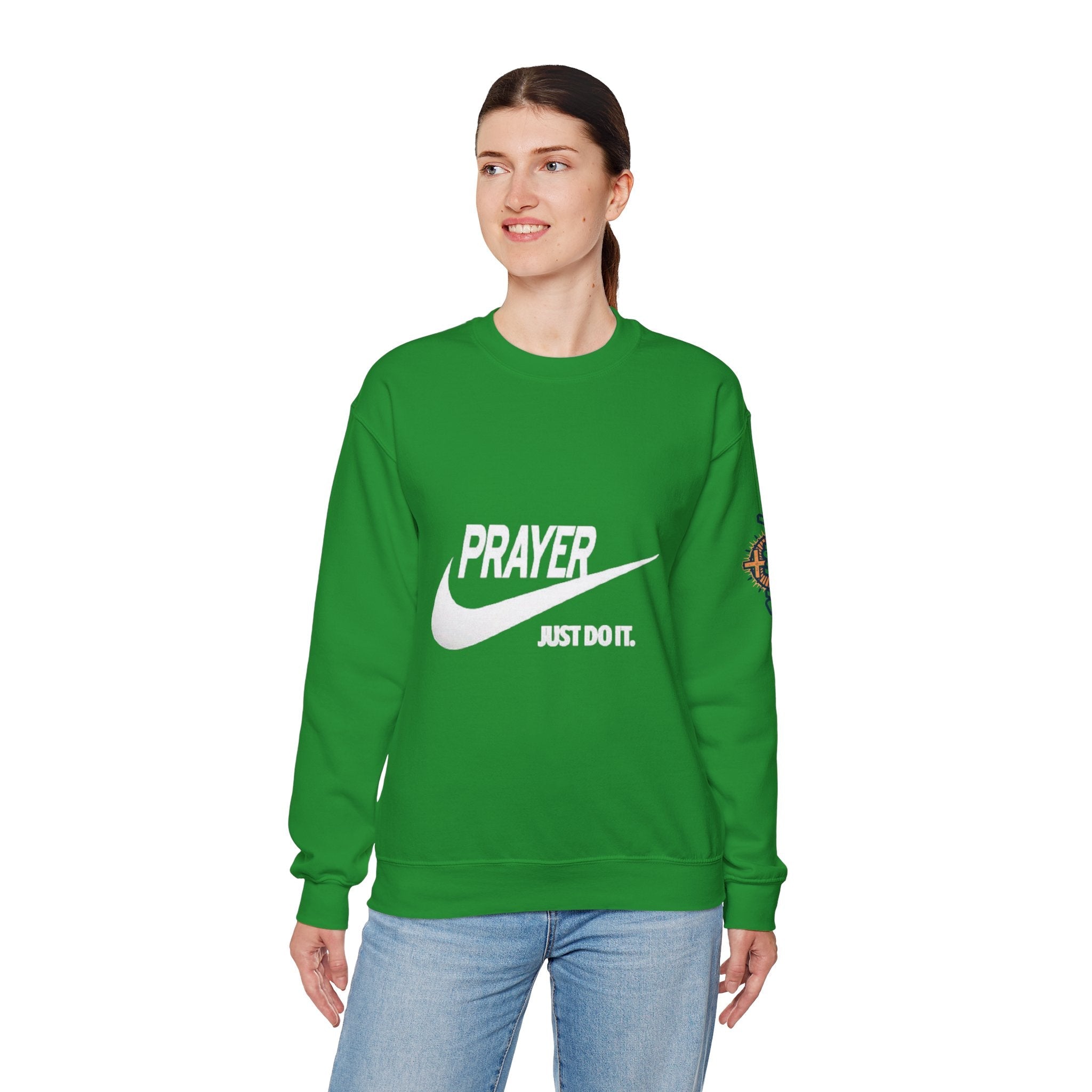 Prayer Just Do It Sweatshirt - Funny Christian Nike Parody Sweatshirt - Faith Gear Printify