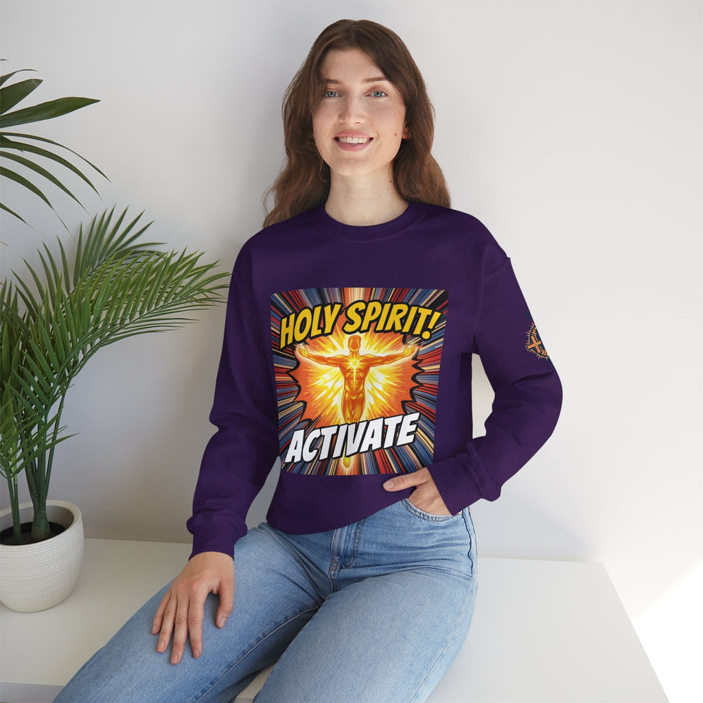 Holy Spirit Activate Sweatshirt – Superhero Christian Sweatshirt with Vibrant Power-Up Design for Faith-Fueled Boldness Printify