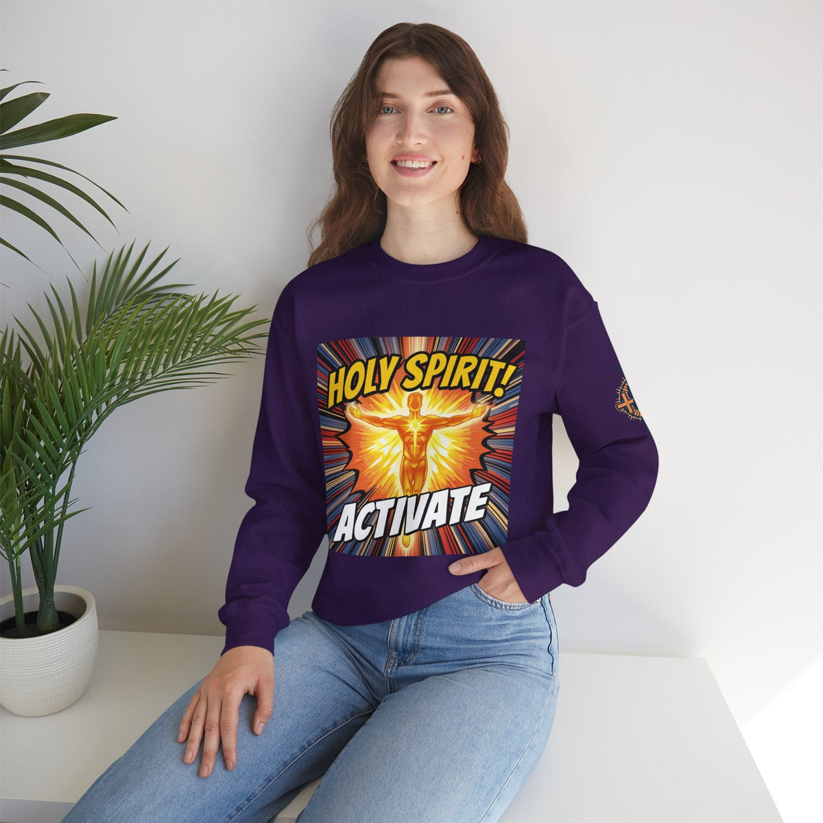 Holy Spirit Activate Sweatshirt – Superhero Christian Sweatshirt with Vibrant Power-Up Design for Faith-Fueled Boldness Printify