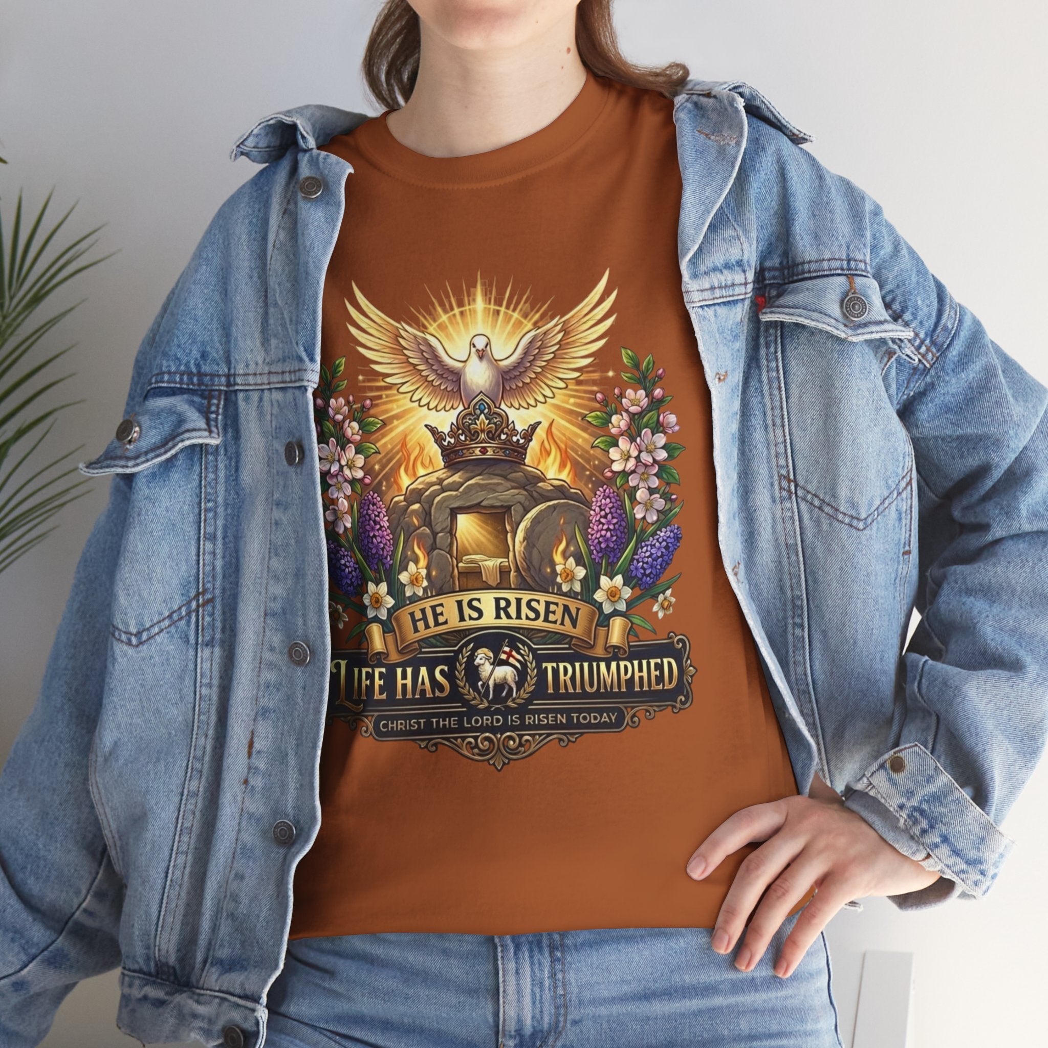 He Is Risen "Life Has Triumphed" T-Shirt — Easter Resurrection Christian Tee Printify