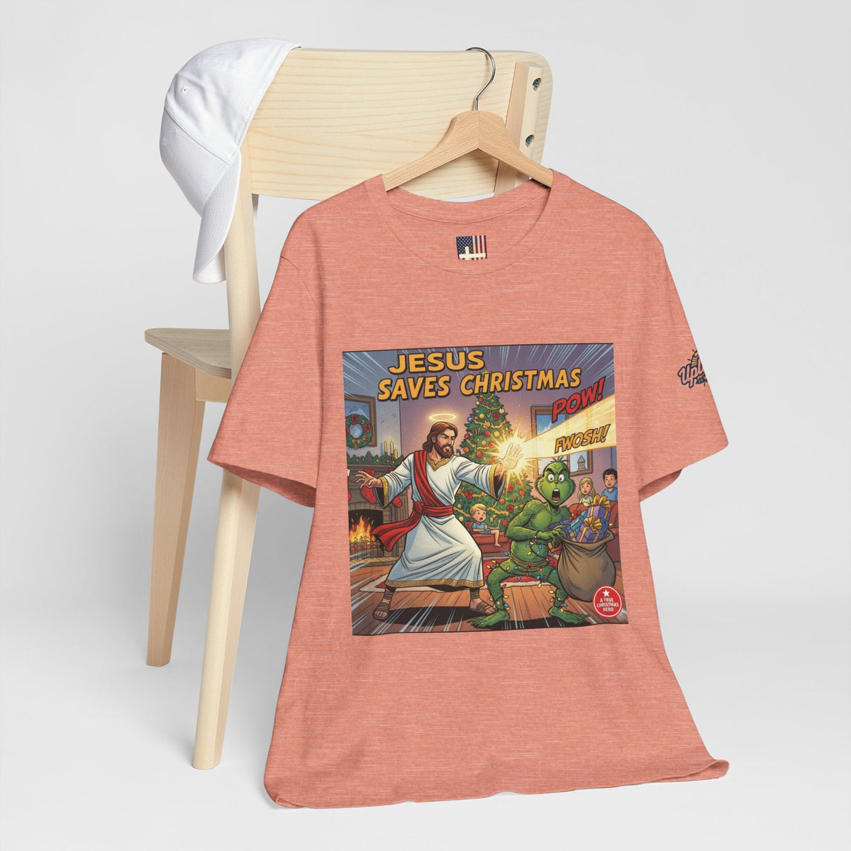 Jesus Saves Christmas T-shirt – Grinch vs Savior Light Battle Christian T-shirt for Hilarious Holiday Faith & True Joy Printify