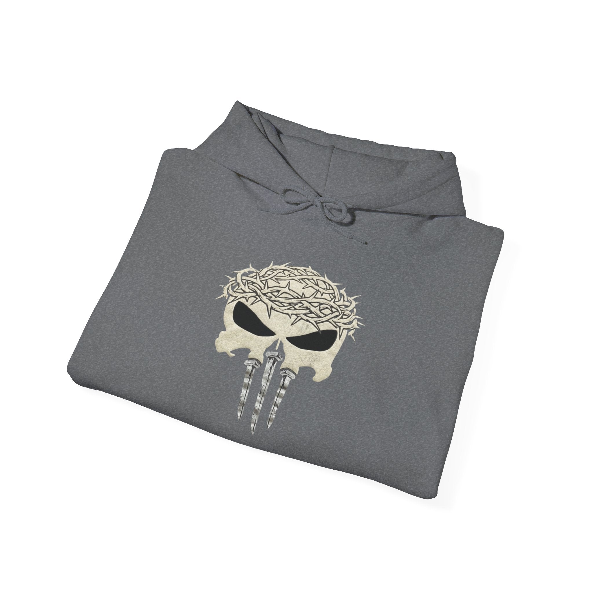 Christian Skull Hoodie - Crown of Thorns & Nails - Warrior Faith Hoodie Printify