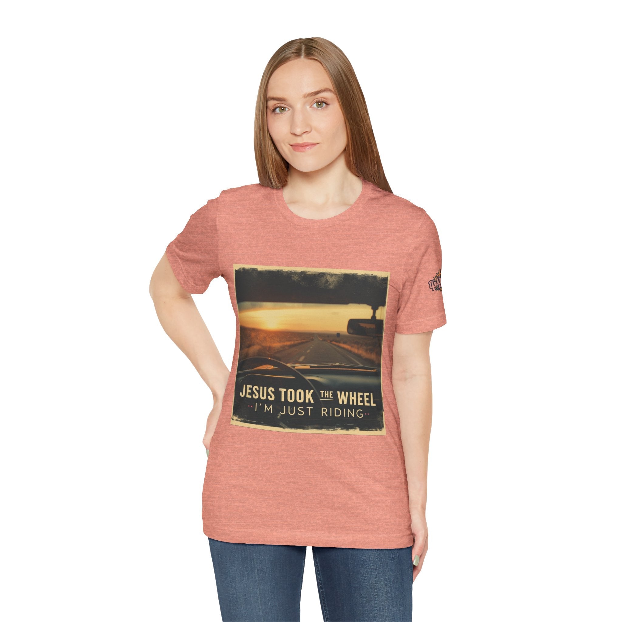 Jesus Took the Wheel I'm Just Riding T-shirt – Funny Christian Convertible Car T-shirt for Surrendered Faith & Humor Printify