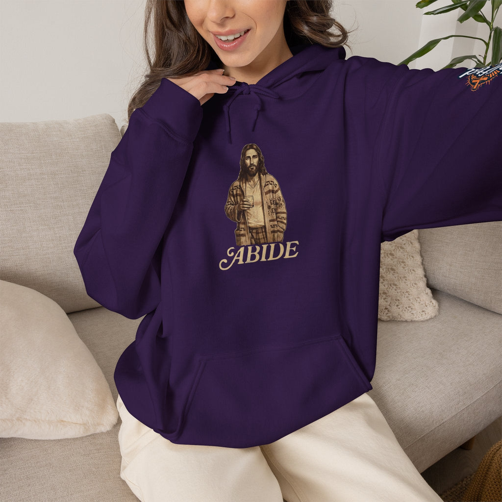 Abide Jesus Hoodie — Vintage 'The Dude' Religious Graphic Hoodie Printify