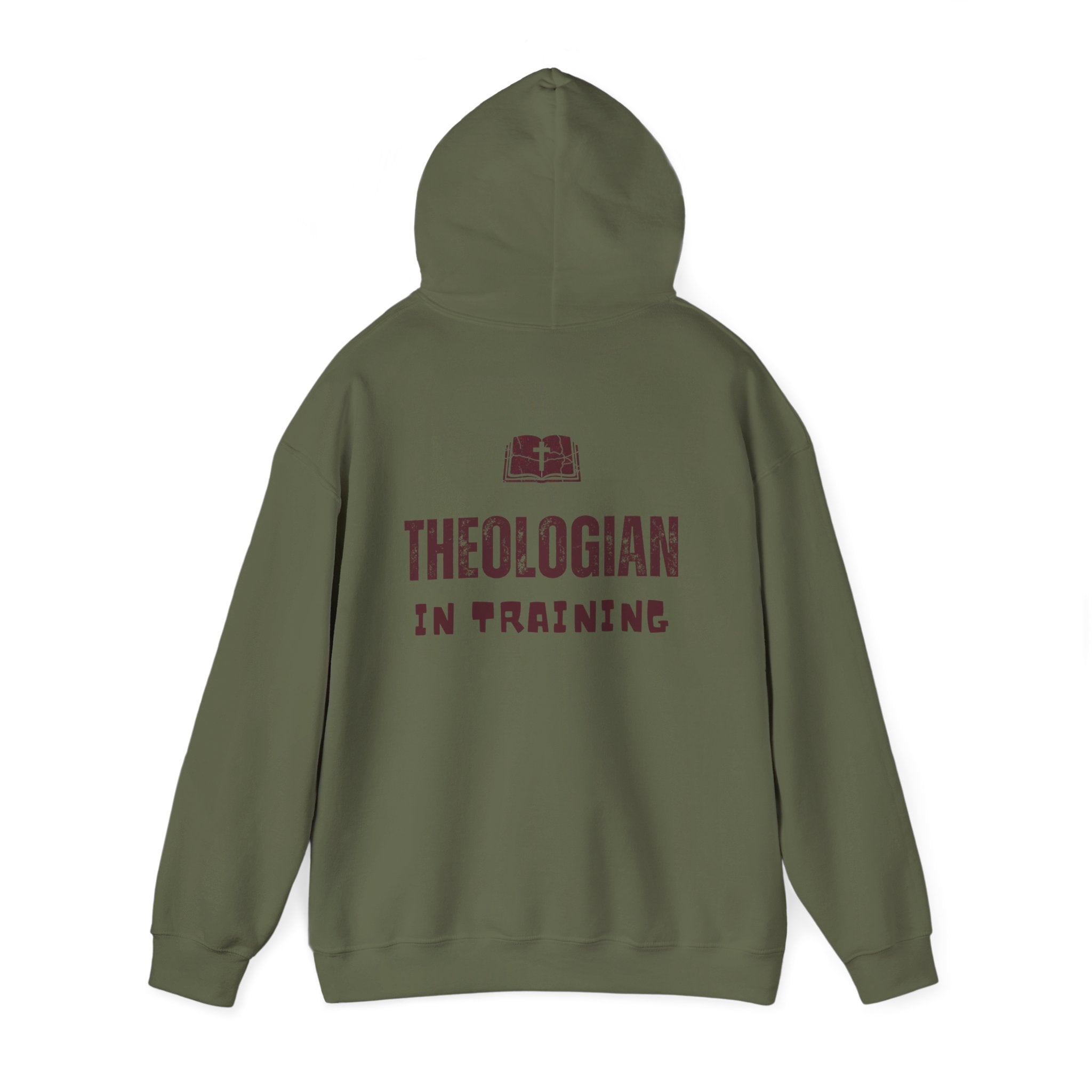 Theologian in Training Hoodie – Open Bible & Cross Christian Hoodie for Faithful Growth Printify