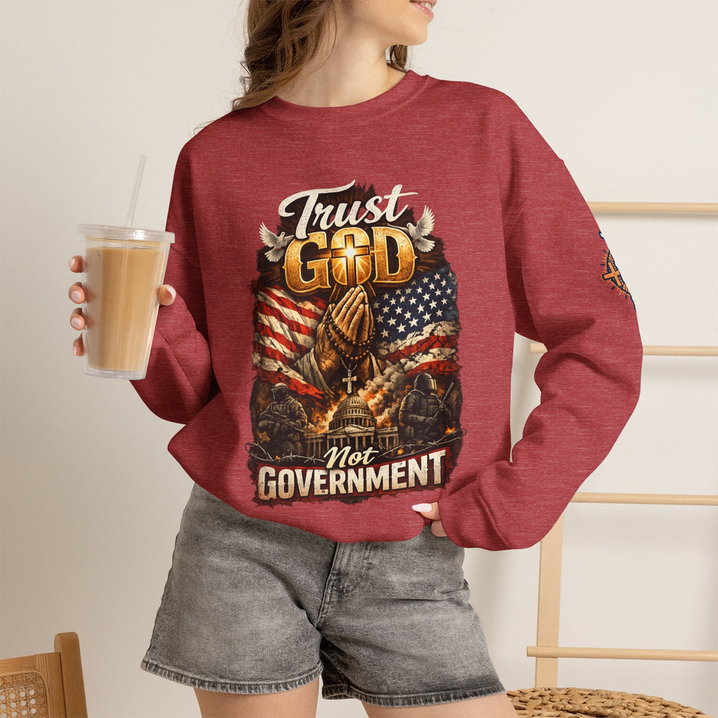 Trust God Not Government Sweatshirt — Vintage Patriotic Christian Sweatshirt Printify