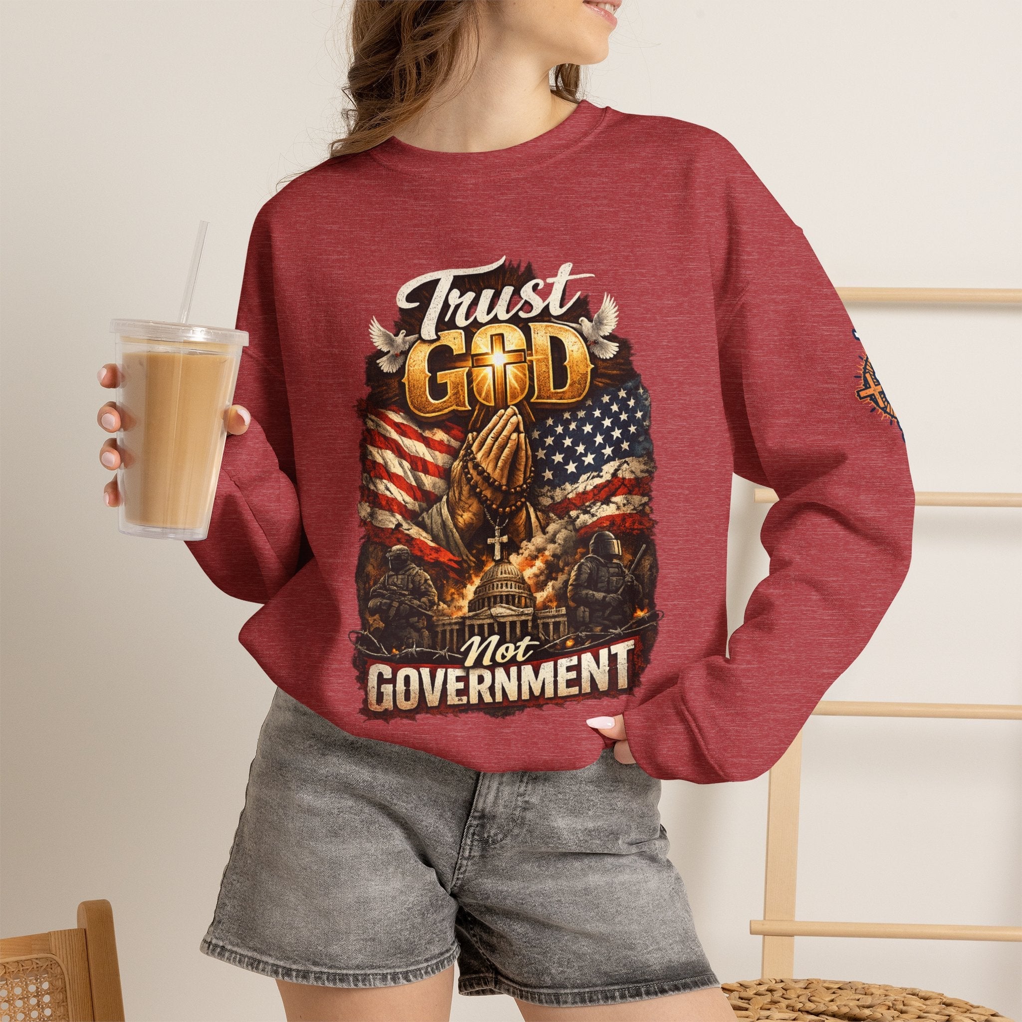 Trust God Not Government Sweatshirt — Vintage Patriotic Christian Sweatshirt Printify