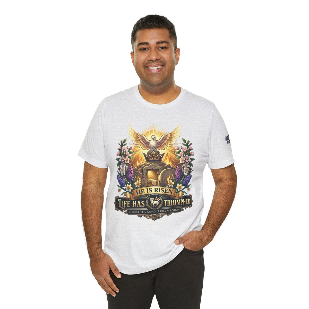 He Is Risen "Life Has Triumphed" T-Shirt — Easter Resurrection Christian Tee Printify