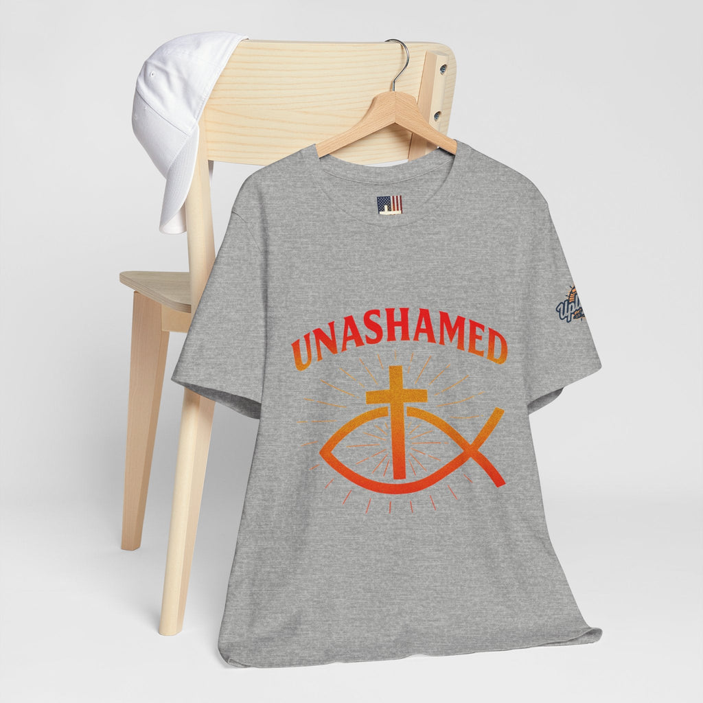 Unashamed T-shirt – Ichthys Jesus Fish & Cross Christian T-shirt for Romans 1:16 Bold Faith Printify