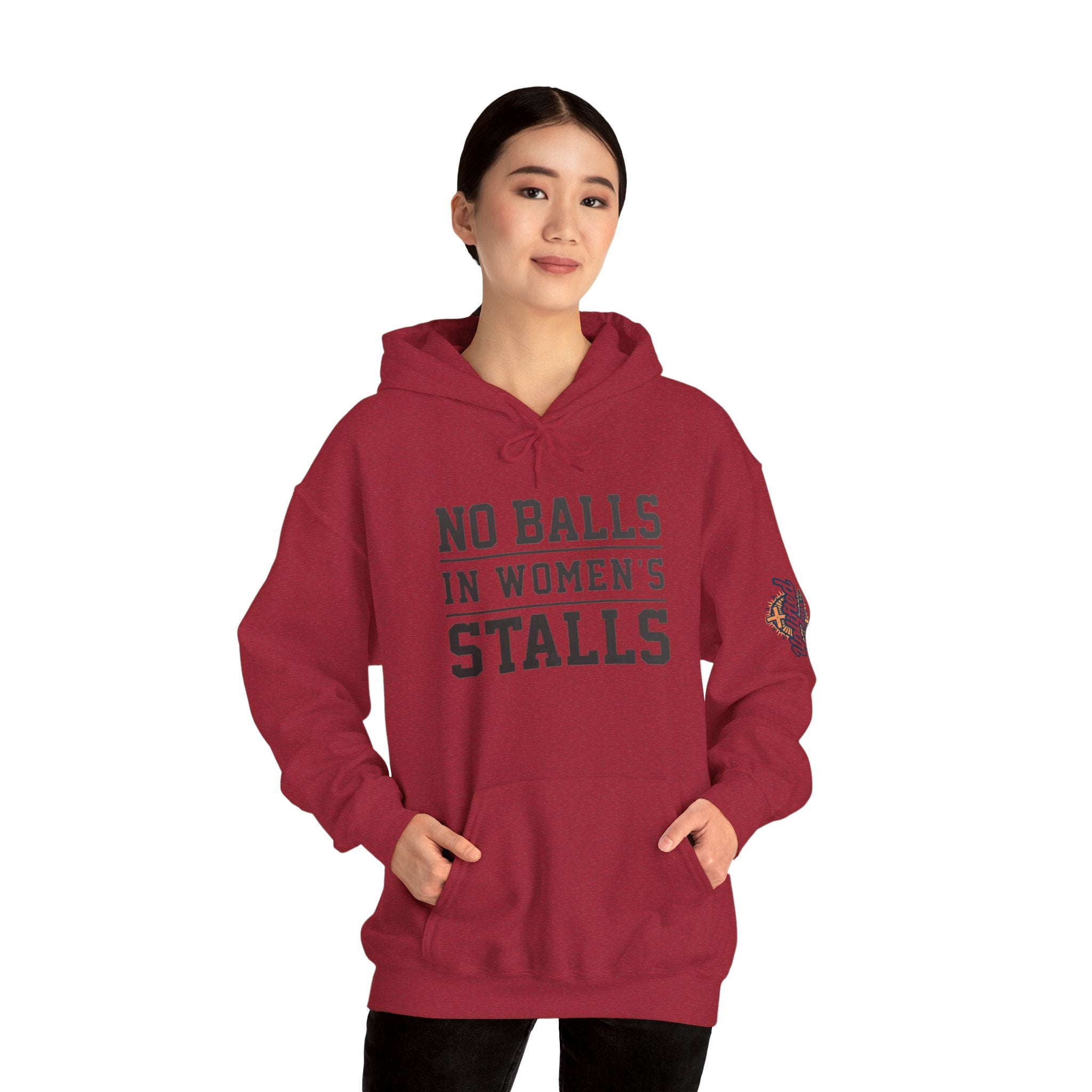 "No Balls in Women's Stalls" Statement Hoodie — Protest Sweatshirt Printify