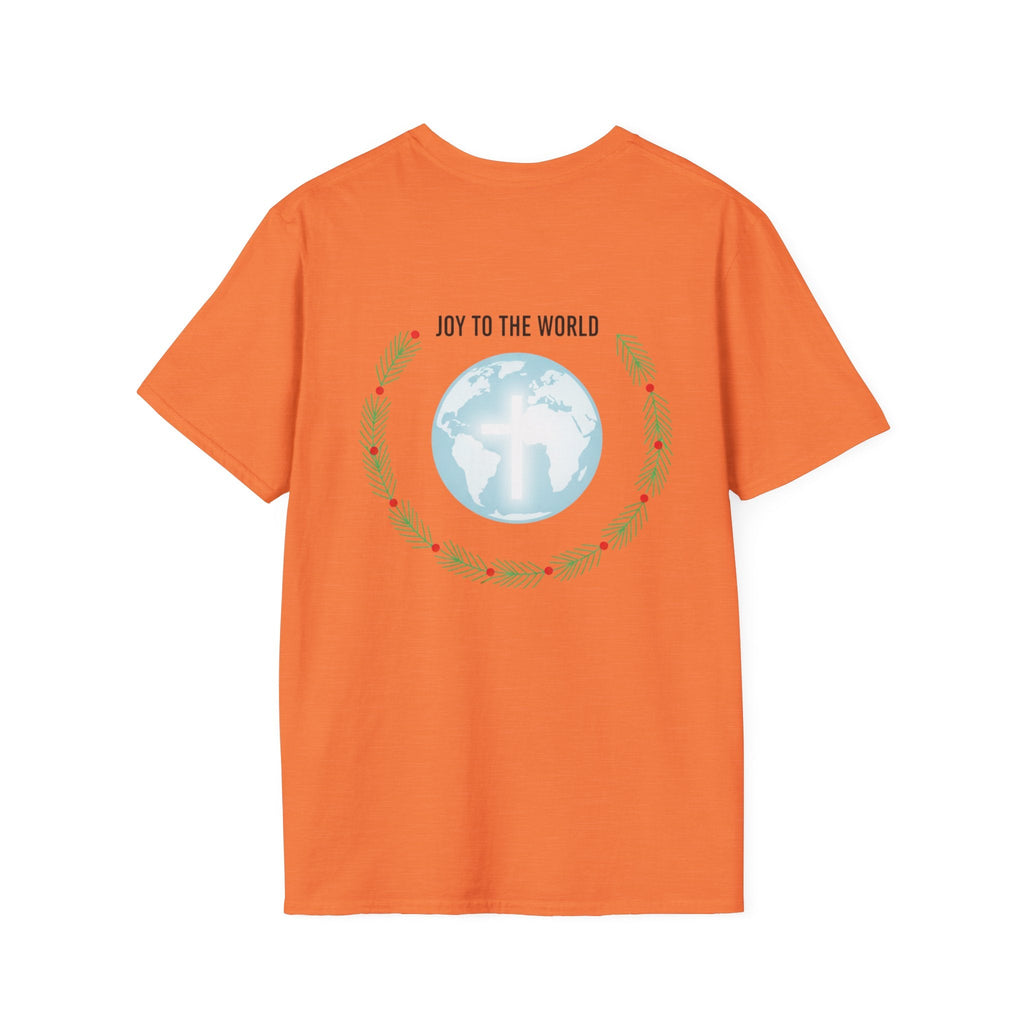 Joy to the World T-shirt – Wreath Earth Nativity Christian Christmas T-shirt for Isaiah 9:6 Holiday Faith & Festive Joy Printify