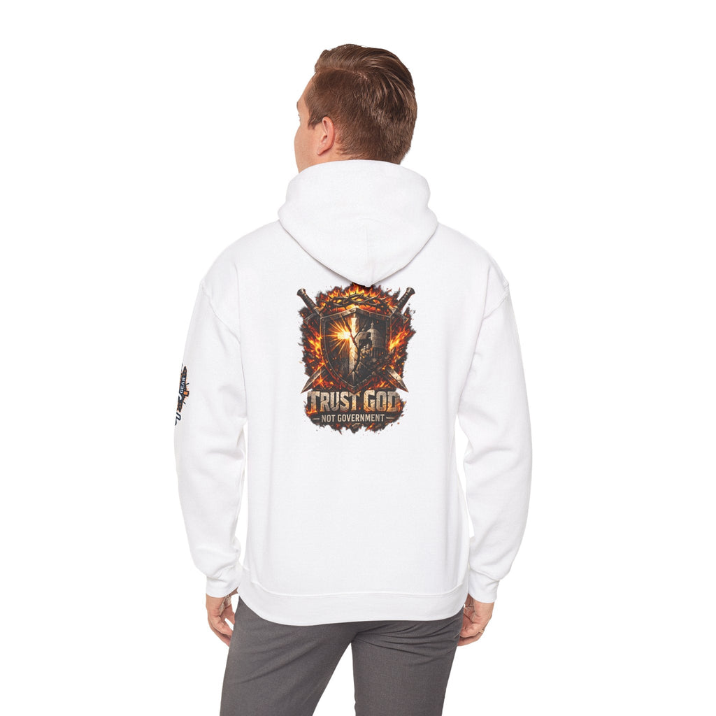 Trust God Not Government Shield Hoodie — Patriotic Christian Faith Hoodie Printify