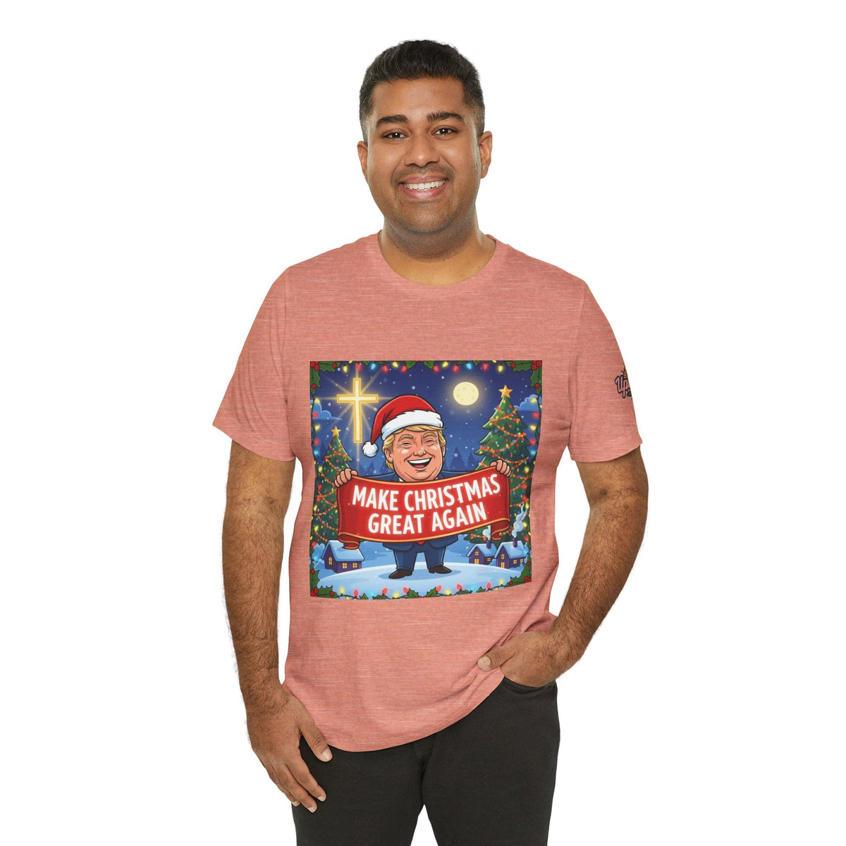 🎄 Make Christmas Great Again – Patriotic Christian Christmas T-Shirt | Bold Holiday Faith Tee | Red & White Banner Design | Uplifted Gear Printify