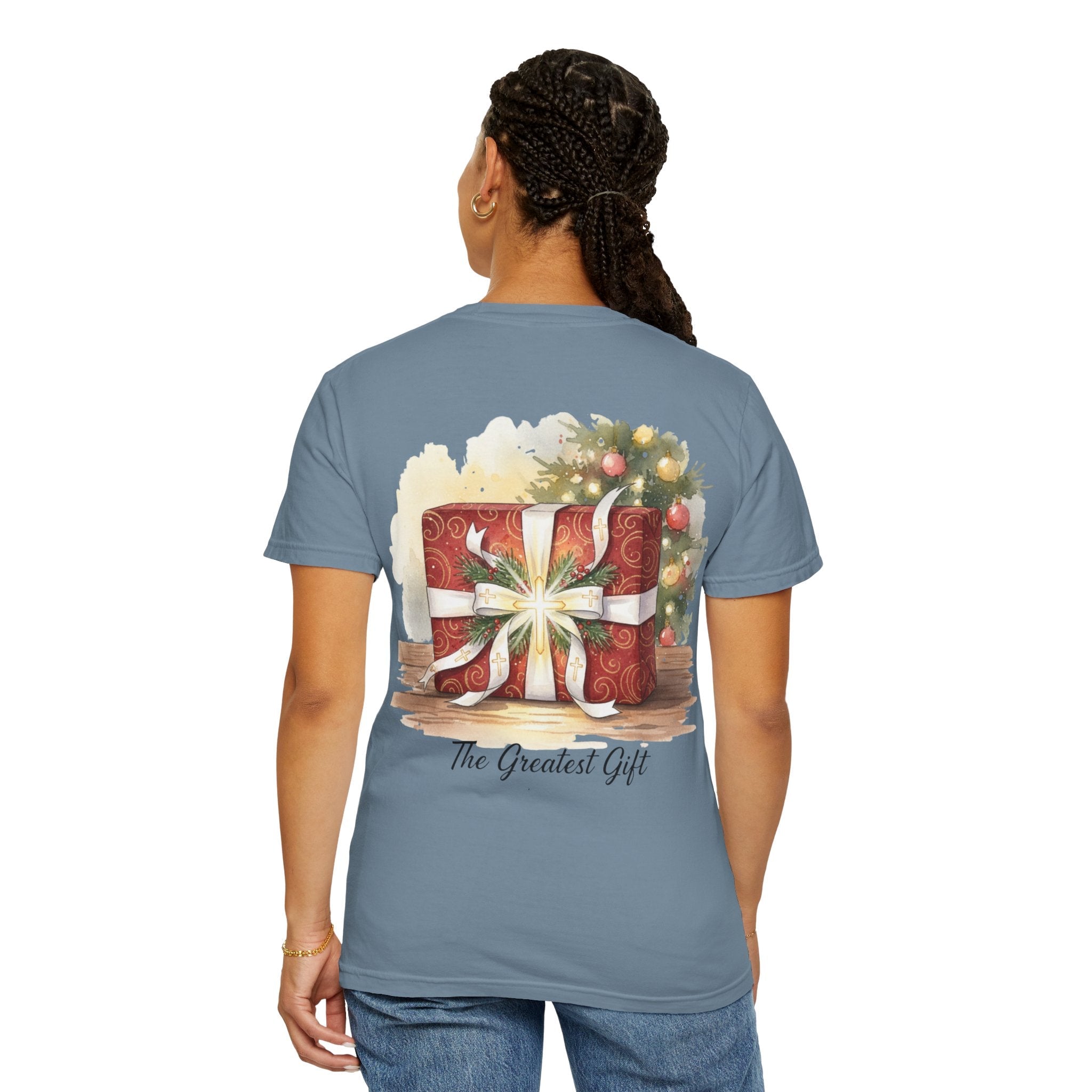 The Greatest Gift T-shirt – Cross Bow Present Christian T-shirt for Christmas Salvation & Eternal Faith Printify