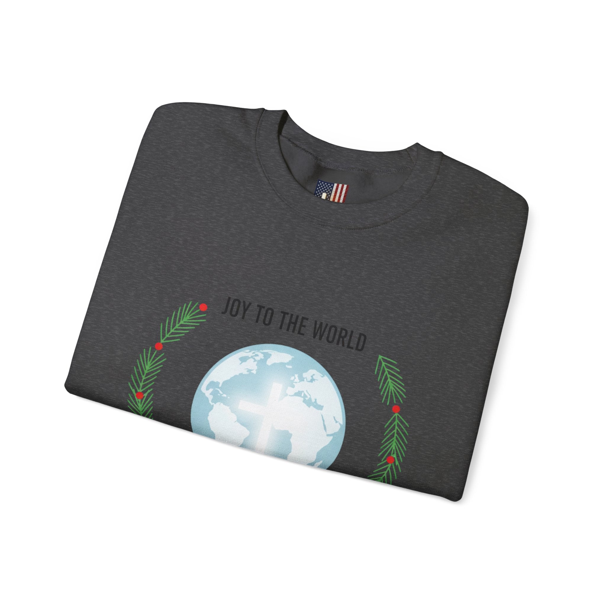 Joy to the World Sweatshirt – Wreath Earth Nativity Christian Christmas Sweatshirt for Isaiah 9:6 Holiday Faith & Festive Joy Printify