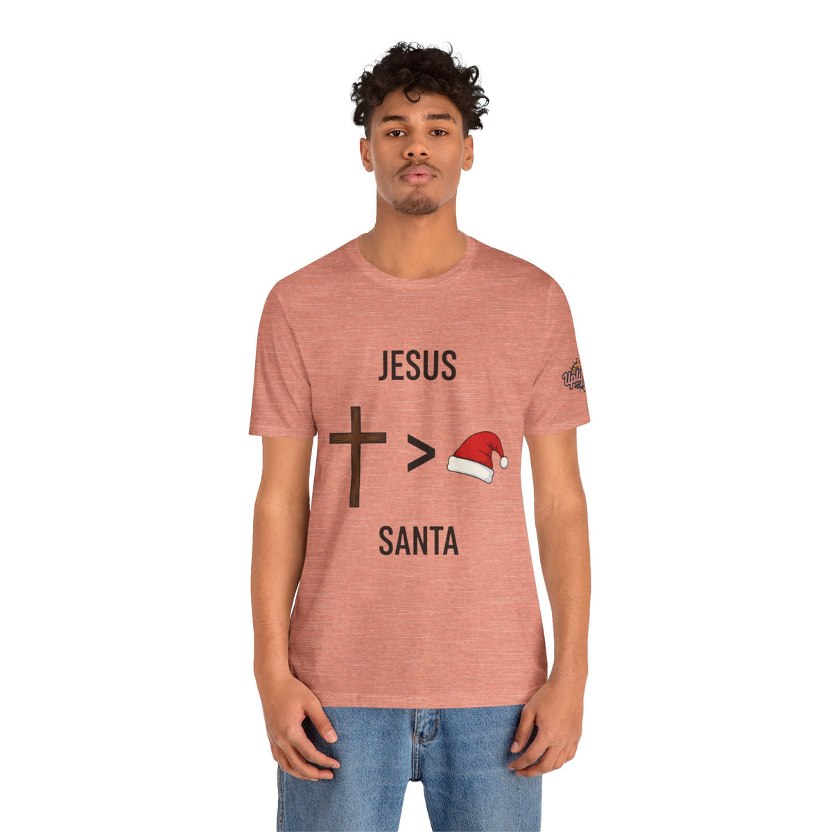 🎄 Jesus > Santa – Minimalist Christian Christmas T-Shirt | Bold Faith Over Holiday Tee | Cross vs Santa Hat Design | Uplifted Gear Printify