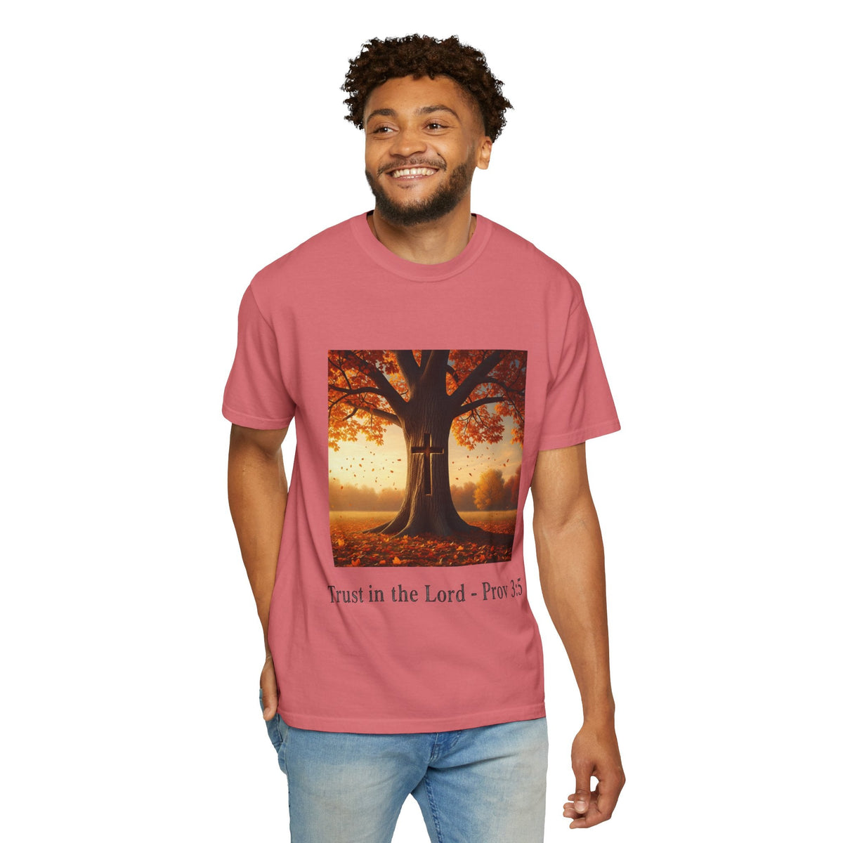 Trust in the Lord T-Shirt – Autumn Tree Christian Tee with Proverbs 3:5 Printify