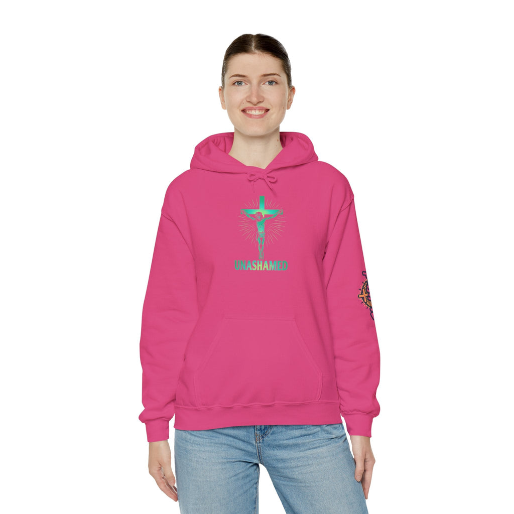 Unashamed Hoodie – Romans 1:16 Crucifixion Christian Hoodie for Bold Unwavering Faith Printify