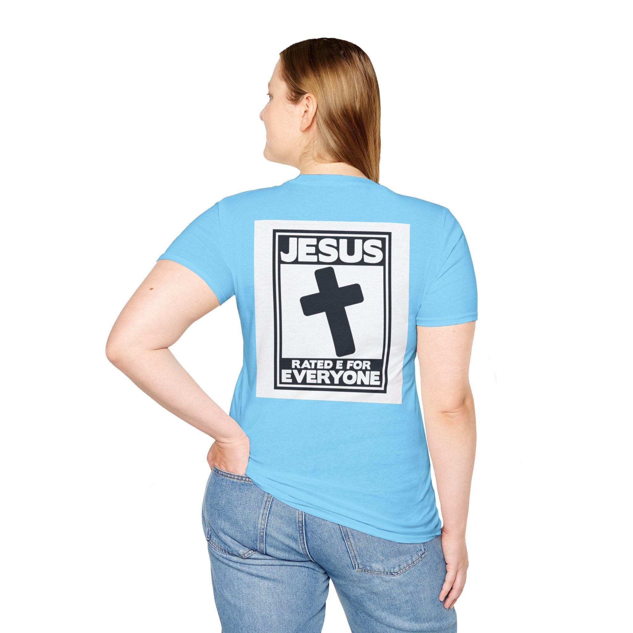 Jesus, Rated E for Everyone T-shirt - Gamer Faith T-shirt - Christian Video Game Parody Printify