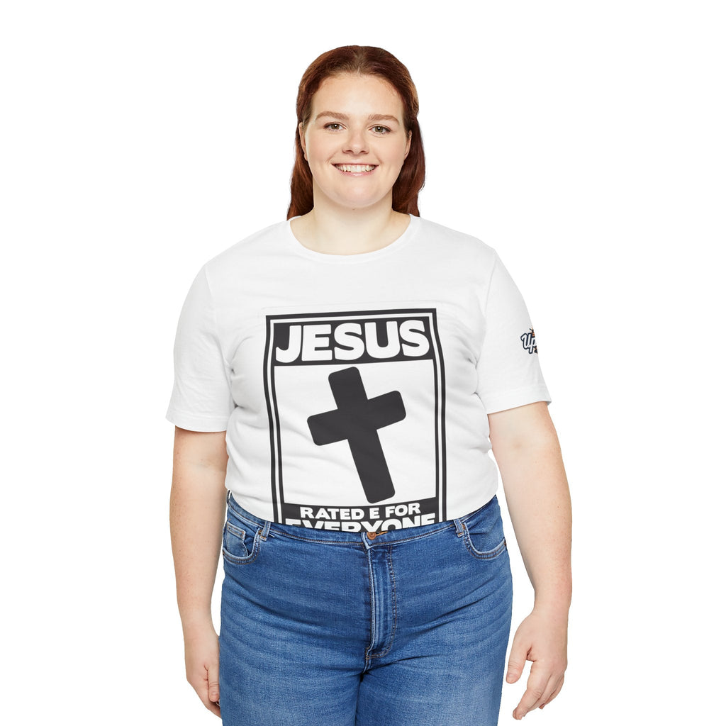 Jesus, Rated E for Everyone T-shirt - Gamer Faith T-shirt - Christian Video Game Parody Printify