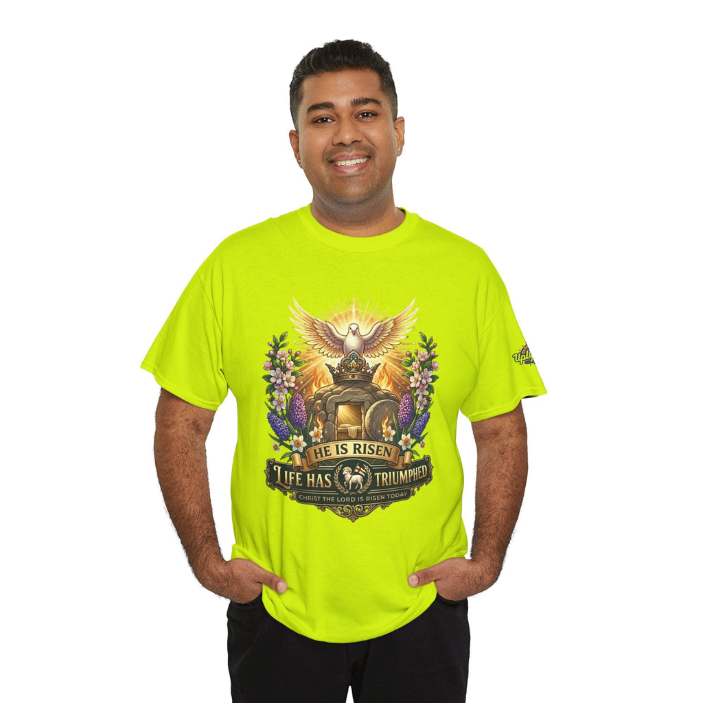 He Is Risen "Life Has Triumphed" T-Shirt — Easter Resurrection Christian Tee Printify