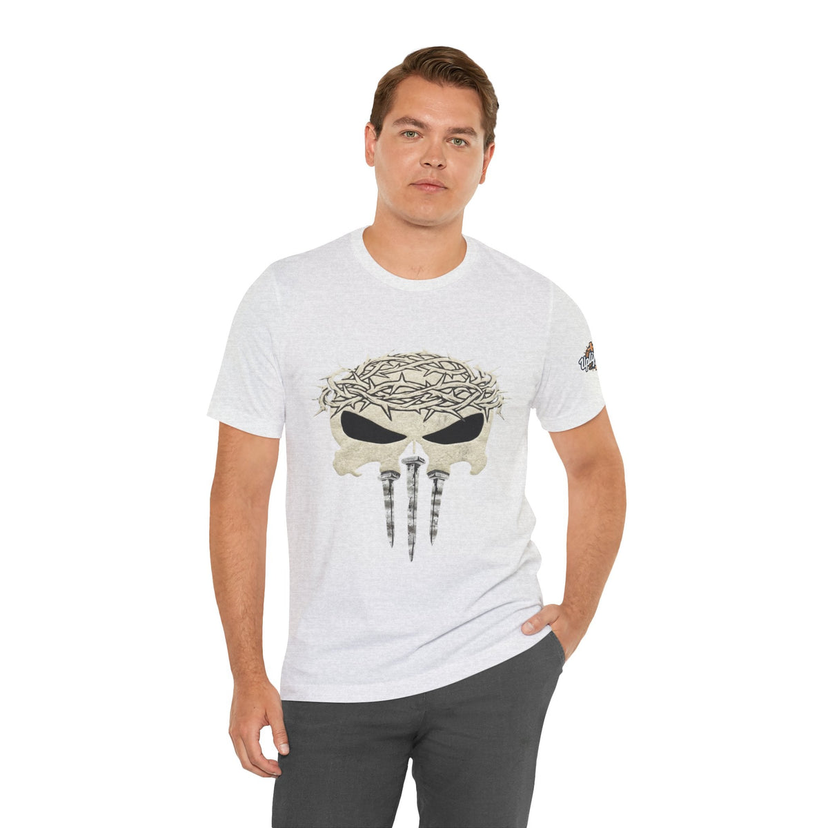 Christian Skull T-shirt - Crown of Thorns & Nails - Warrior Faith T-shirt Printify