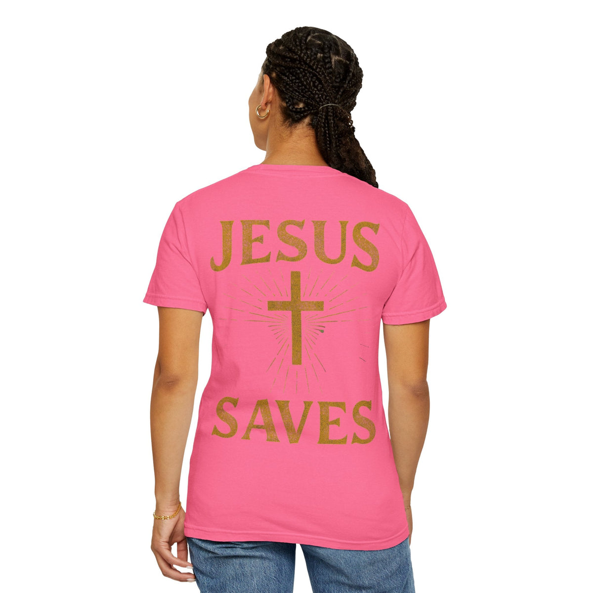 Jesus Saves T-shirt – Radiant Cross & Rays of Light Christian T-shirt for Eternal Hope & Faith Printify
