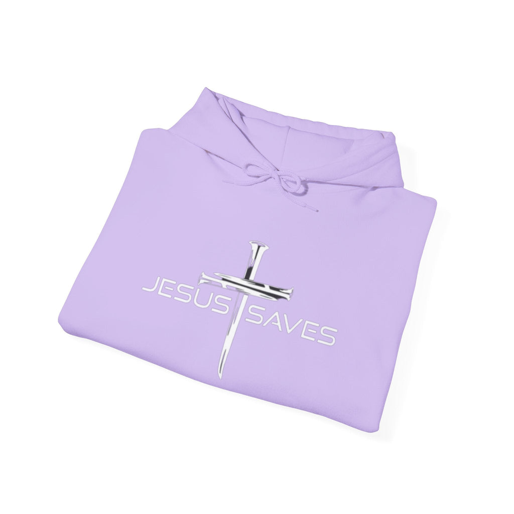 Jesus Saves Hoodie – 3 Nails Crucifix Cross Christian Sweatshirt for Redemption Faith & Bold Salvation Printify