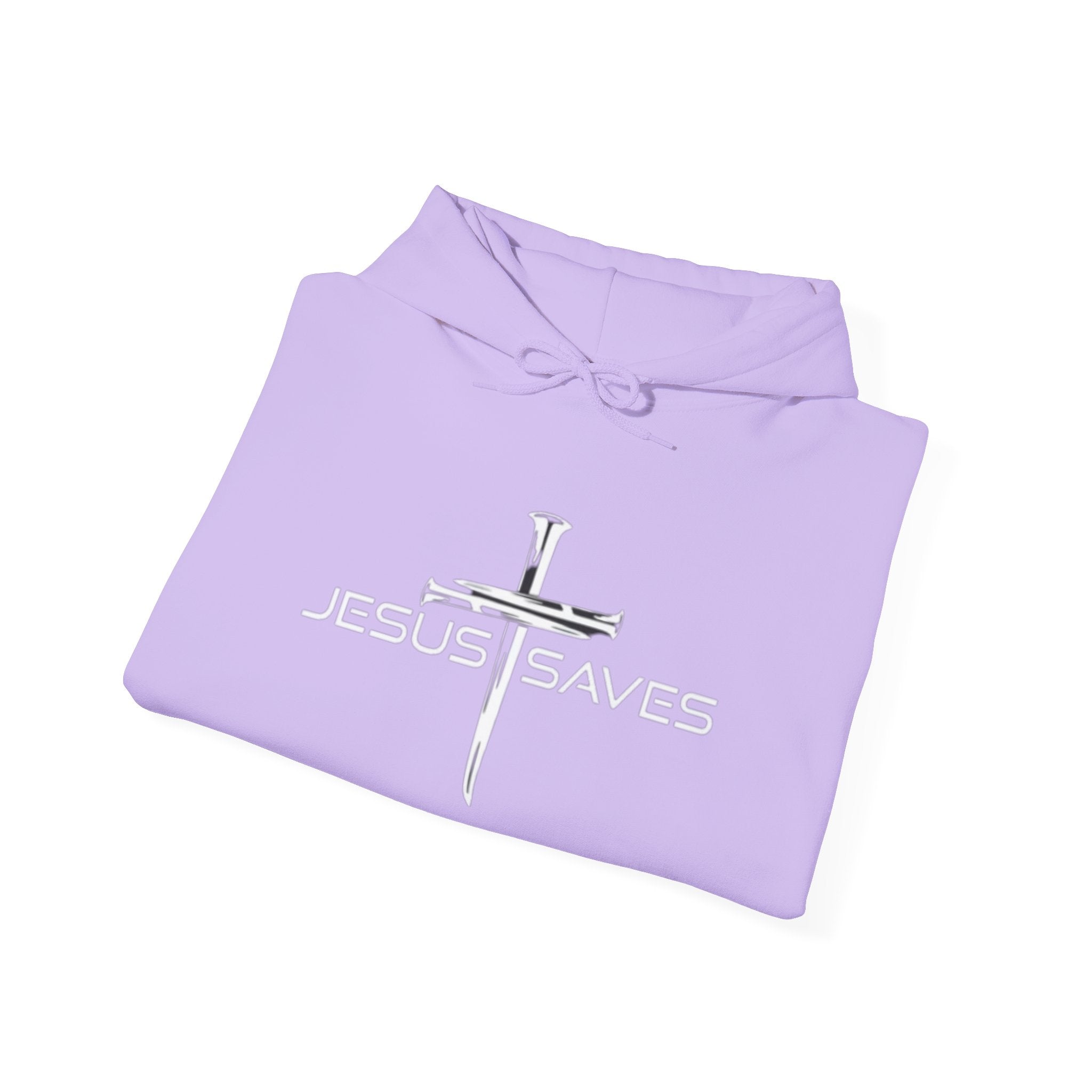 Jesus Saves Hoodie – 3 Nails Crucifix Cross Christian Sweatshirt for Redemption Faith & Bold Salvation Printify