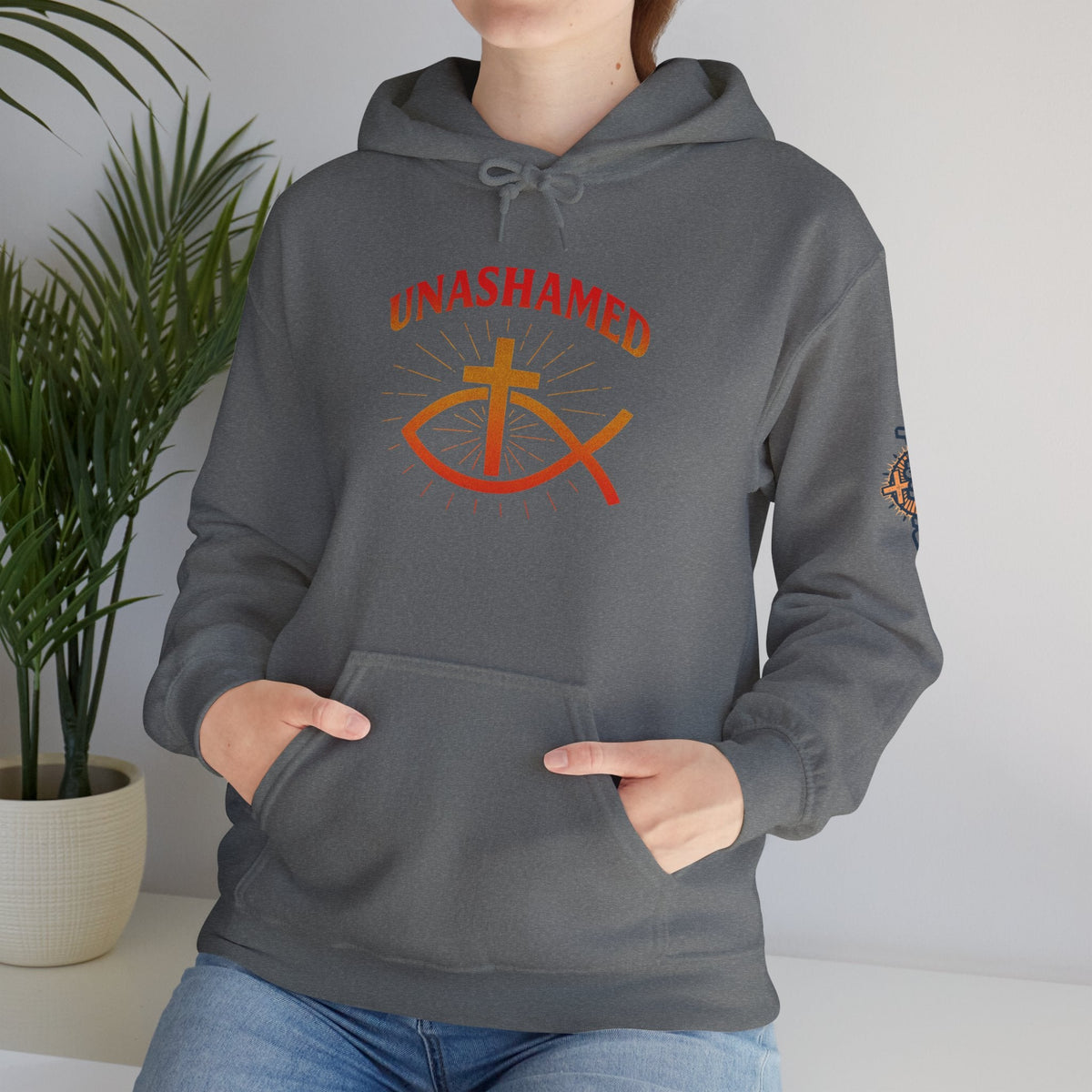 Unashamed Hoodie – Ichthys Jesus Fish & Cross Christian Sweatshirt for Romans 1:16 Bold Faith Printify