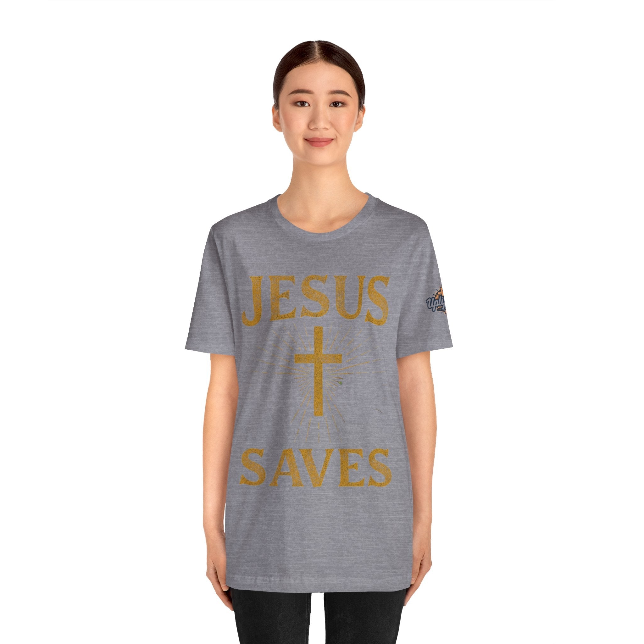 Jesus Saves T-shirt – Radiant Cross & Rays of Light Christian T-shirt for Eternal Hope & Faith Printify