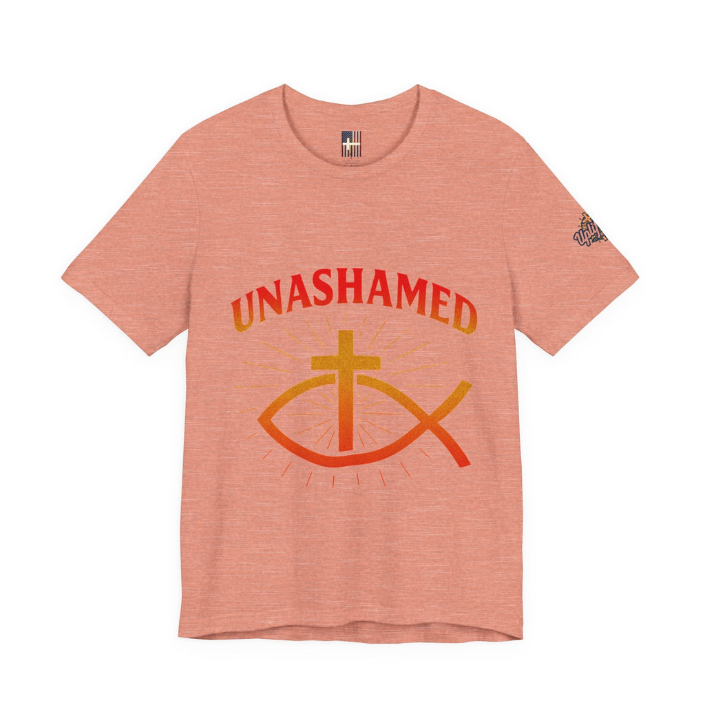 Unashamed T-shirt – Ichthys Jesus Fish & Cross Christian T-shirt for Romans 1:16 Bold Faith Printify