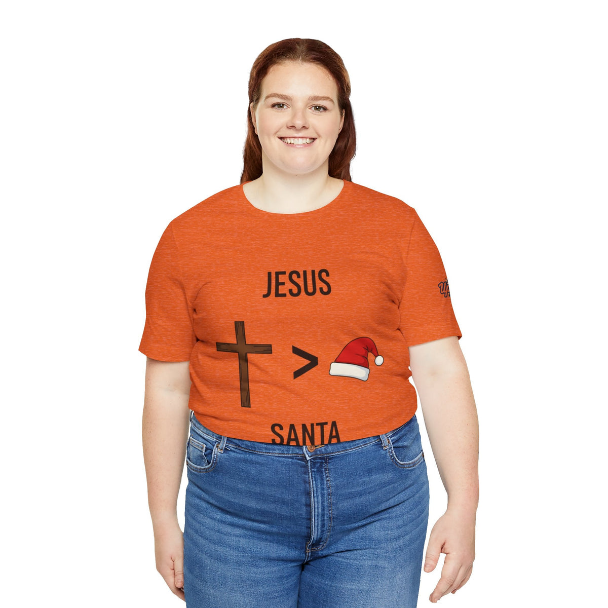 🎄 Jesus > Santa – Minimalist Christian Christmas T-Shirt | Bold Faith Over Holiday Tee | Cross vs Santa Hat Design | Uplifted Gear Printify